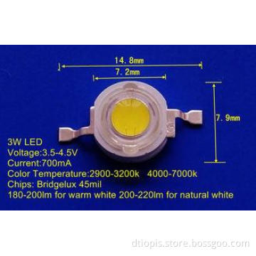 220LM High Power LED 3w Bridgelux Chip 6000K-6500K